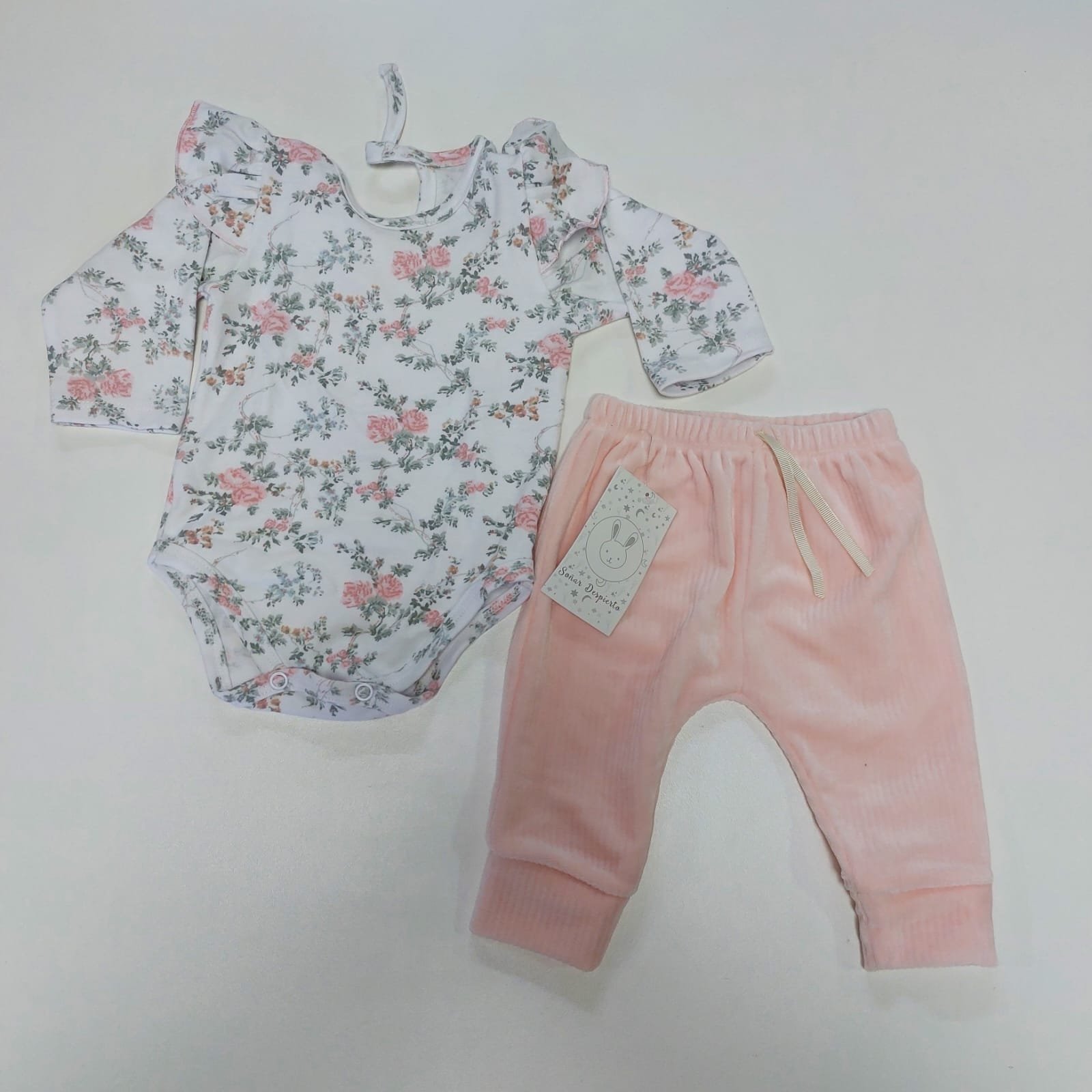 Set body algodón flores y pantalón plush