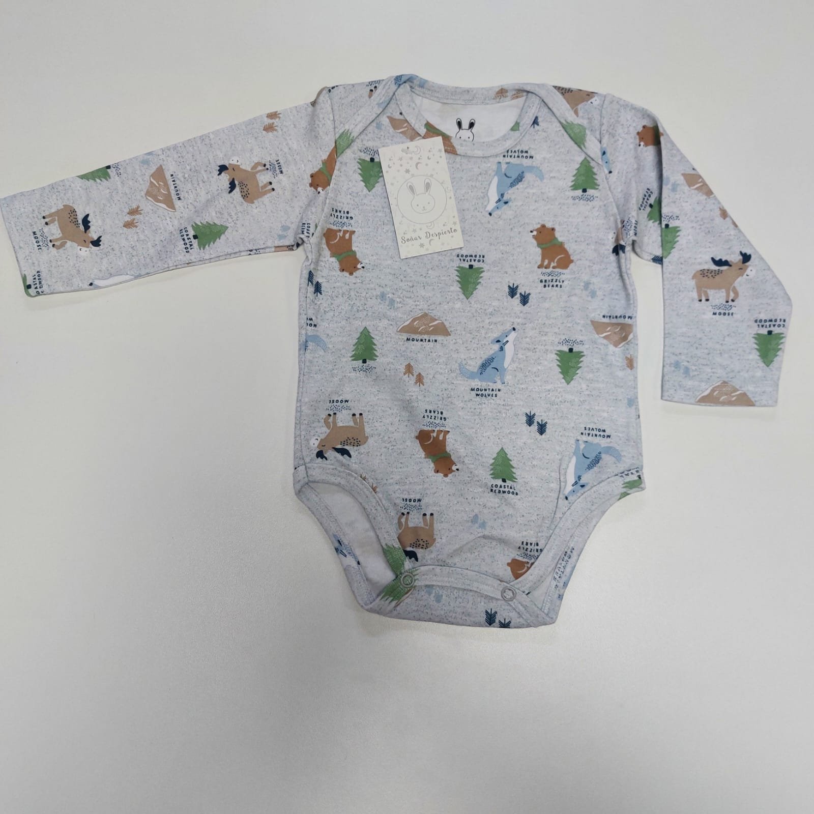 Body Bebé Manga Larga Estampado Bosque – Gris Melange