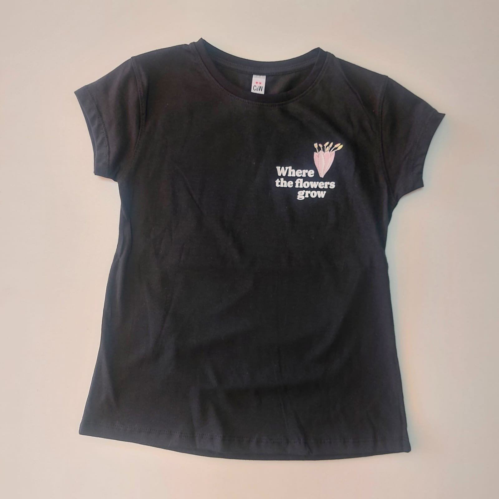 Remera Infantil Negra Flores