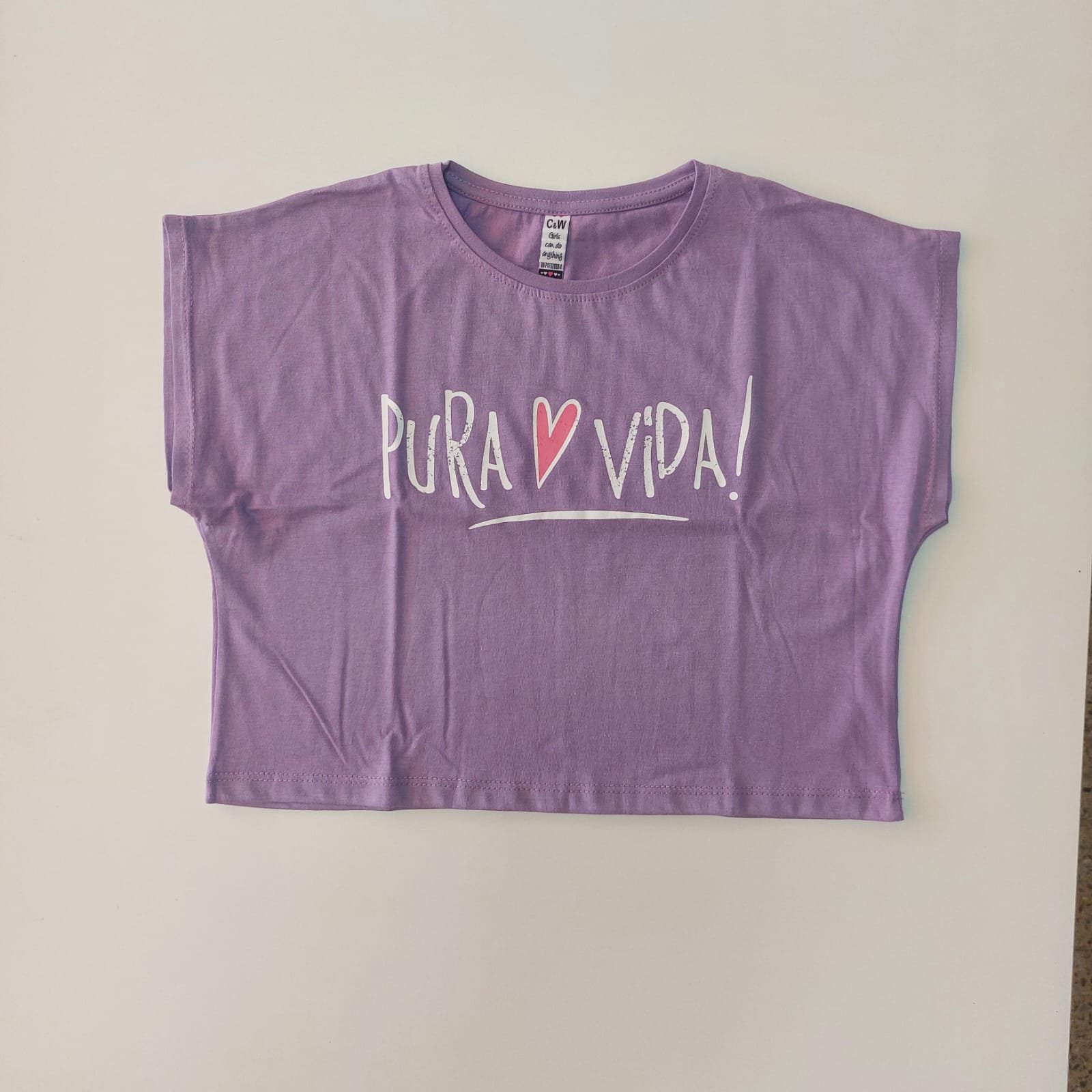 Remera Infantil  “Pura Vida” Lila/Verde agua