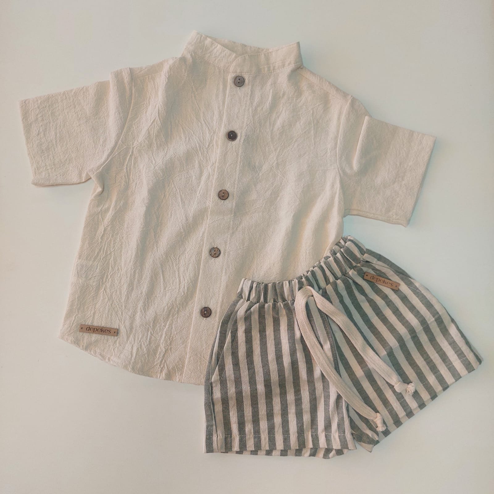 Conjunto  Camisa de Tusor y Short Rayado Lino