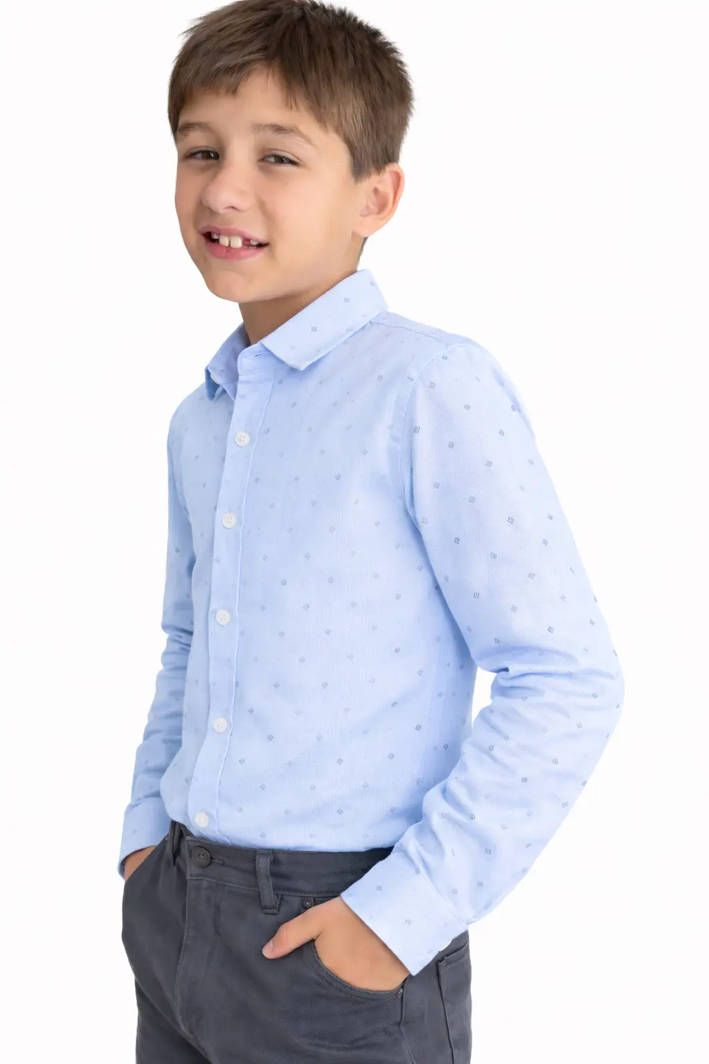 Camisa Infantil Celeste Manga Larga con Microestampado