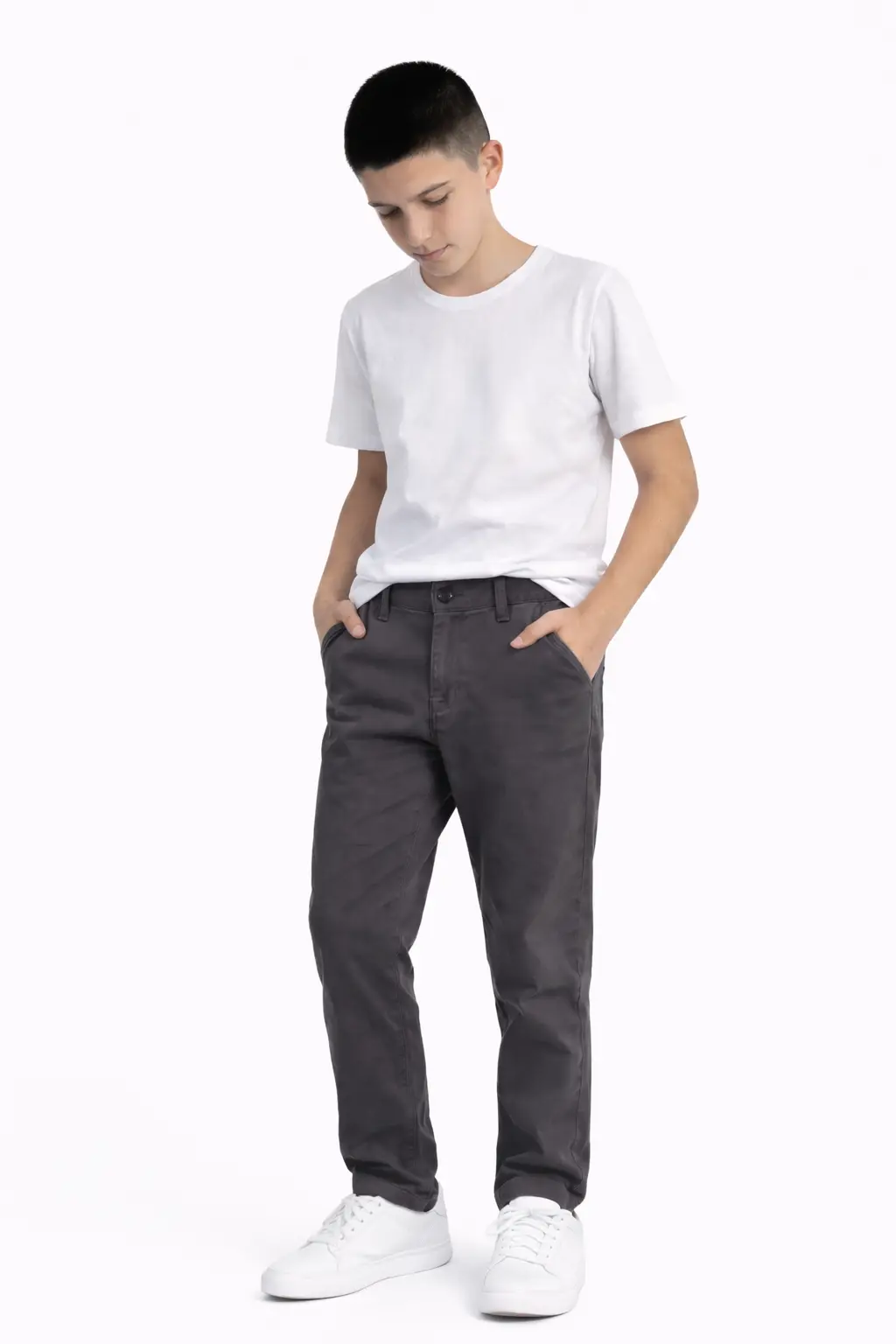 Pantalón Corte Chino Infantil con regulador color Beige/Negro/Gris Topo