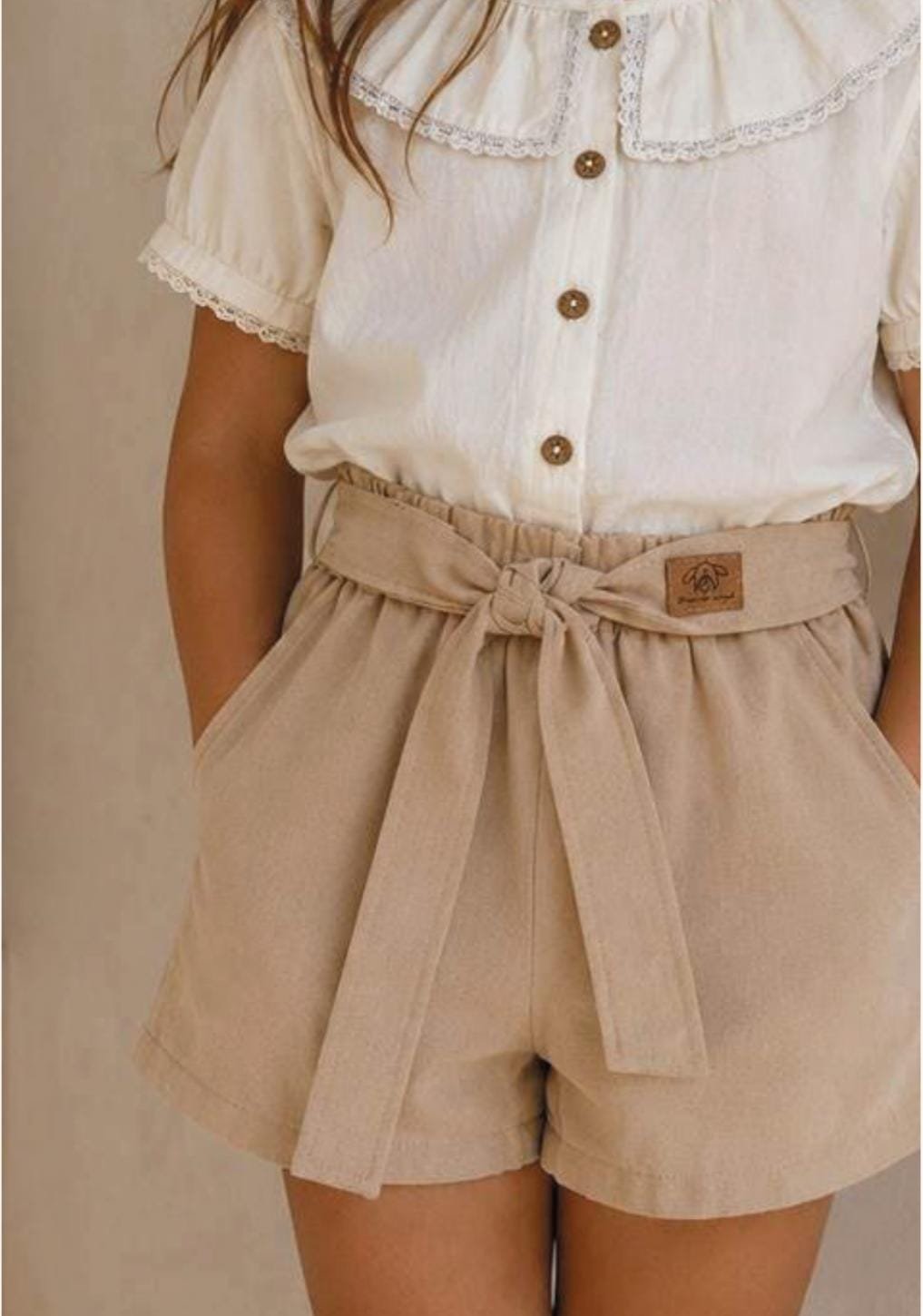 Short de Lino con Lazo y Bolsillos
