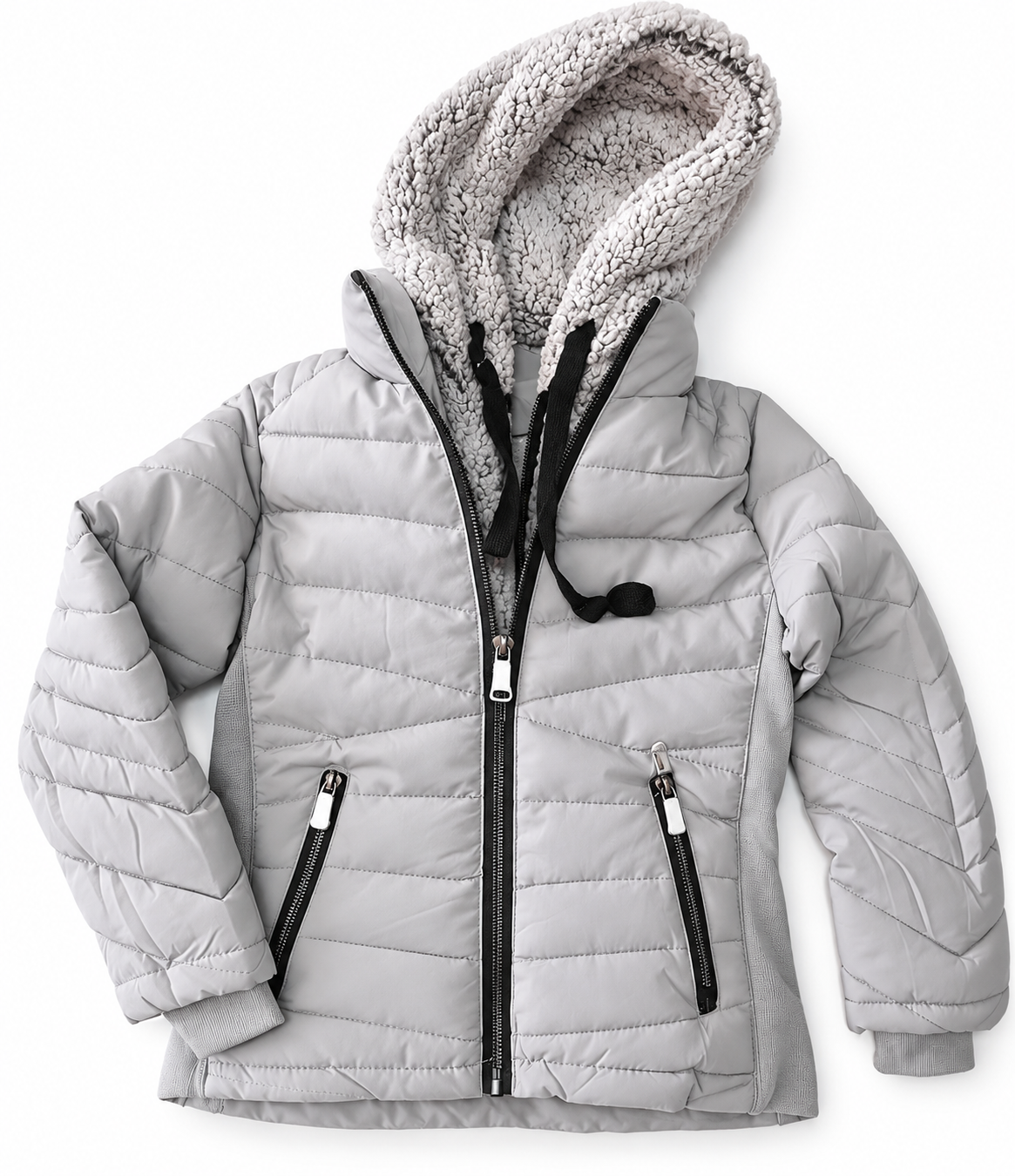 Campera Inflable Gris con Capucha de Borreguito