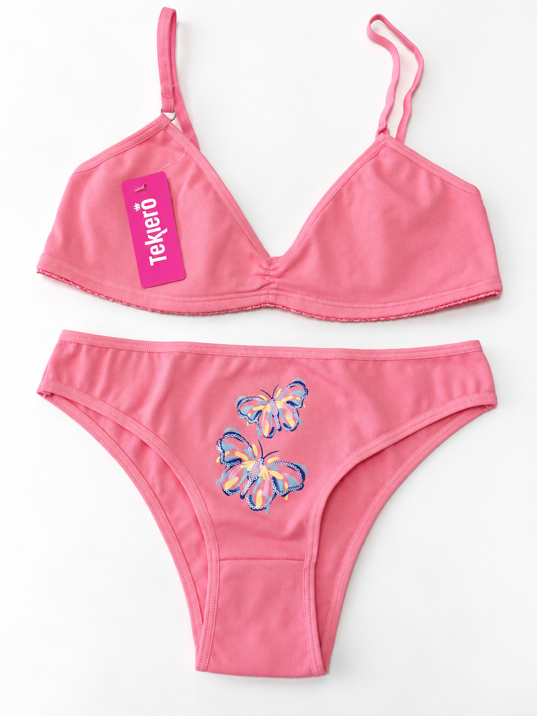Conjunto Juvenil con Mariposas Rosa/Gris