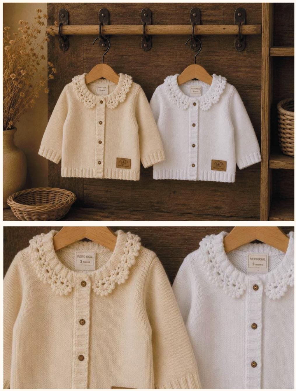 Cárdigan de Bebé con Cuello Floral Tejido