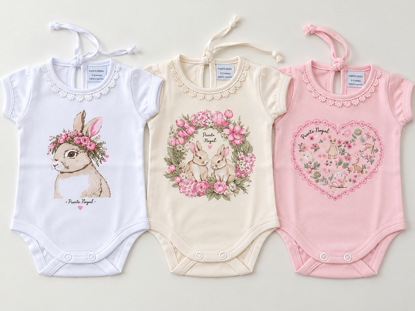 Body Bebé Estampado Conejitos – Rosa, Blanco y Beige