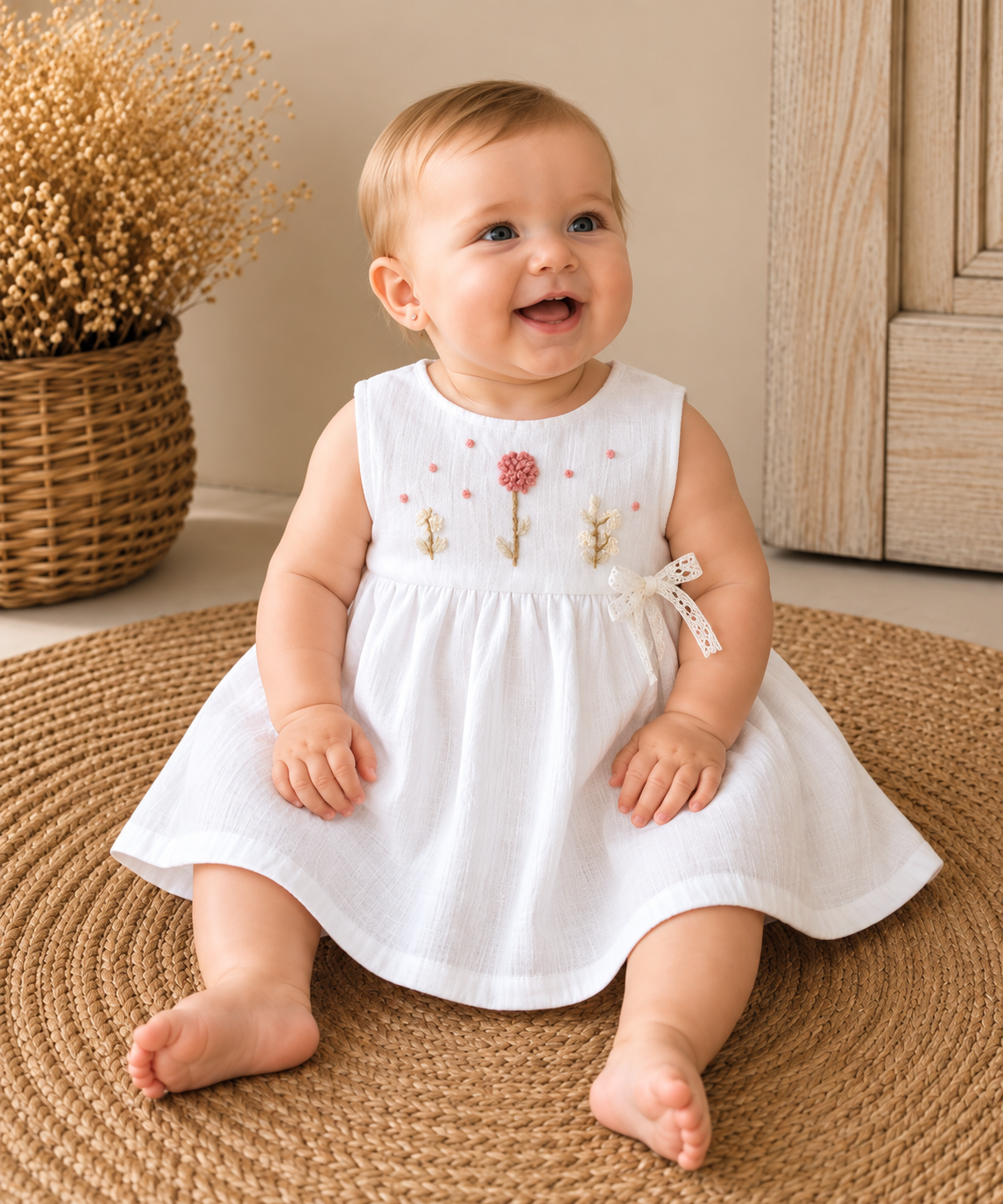 Vestido Bebé de Lino Bordado Floral