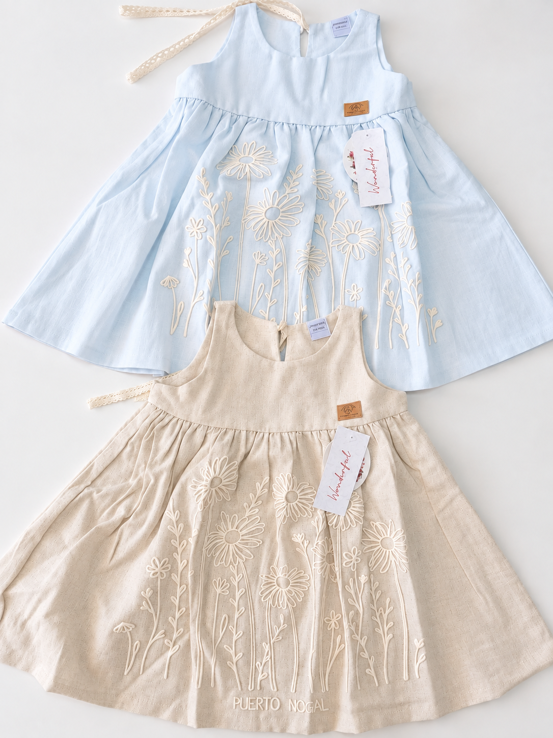 Conjunto Vestido y Bombachudo de Lino – Natural y Celeste