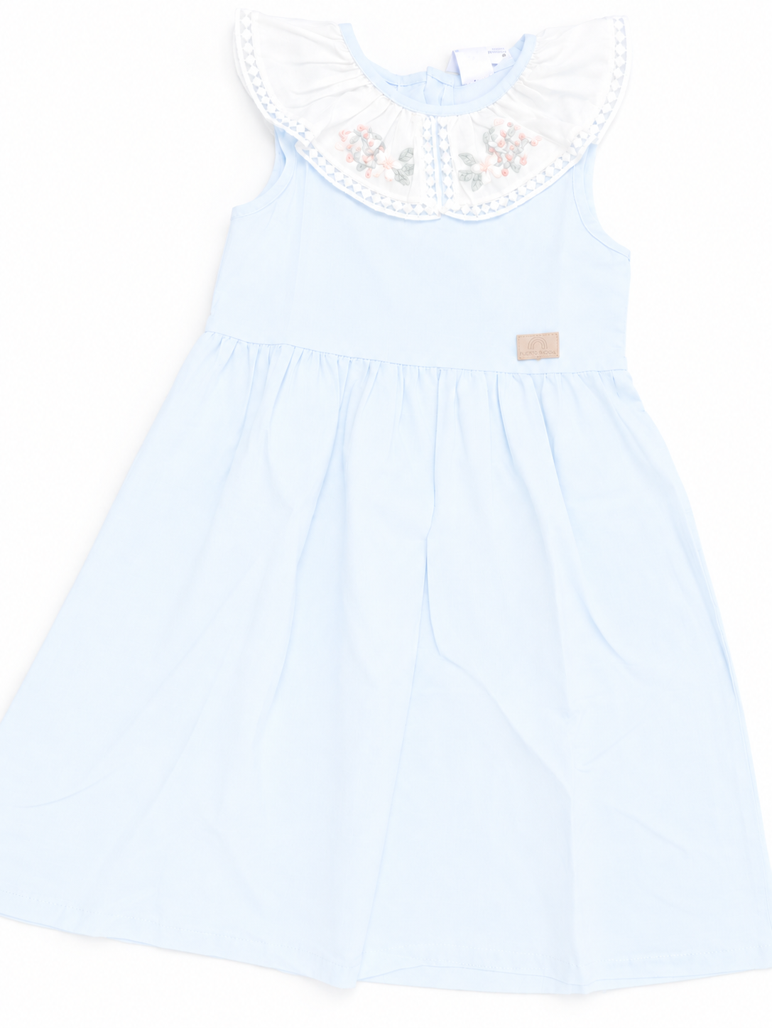Vestido de Niña Celeste Pastel con Cuello Bordado