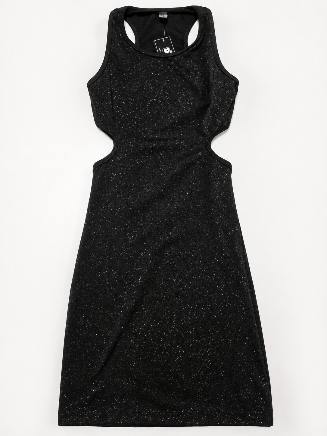 Vestido Negro Brillante con Recortes Laterales
