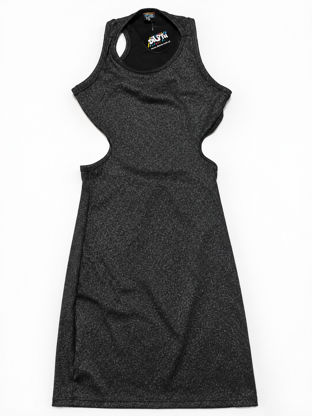 Vestido Negro Brillante con Recortes Laterales