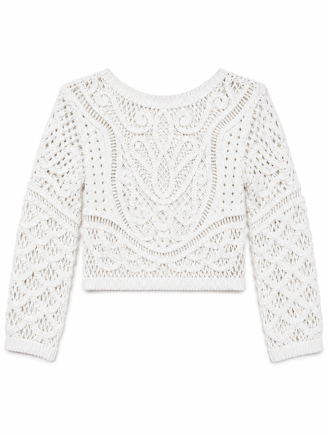 Suéter Blanco de Crochet con Textura Ornamental