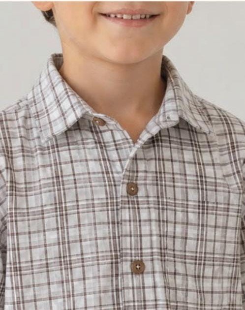 Camisa Infantil de Cuadros Beige Manga Corta