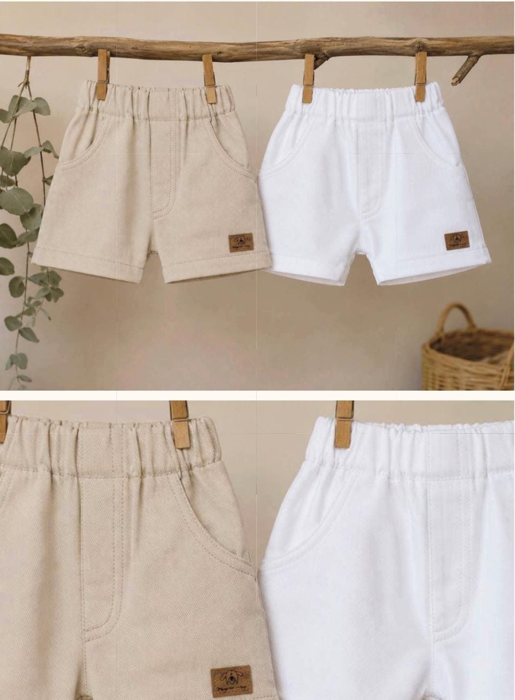Short de Gabardina Bebé Beige