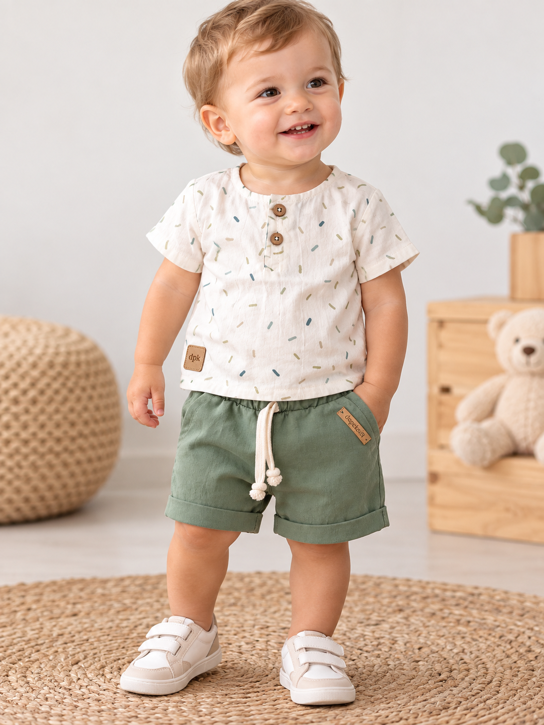 Conjunto Short Verde y Camisa Pintitas Tusor