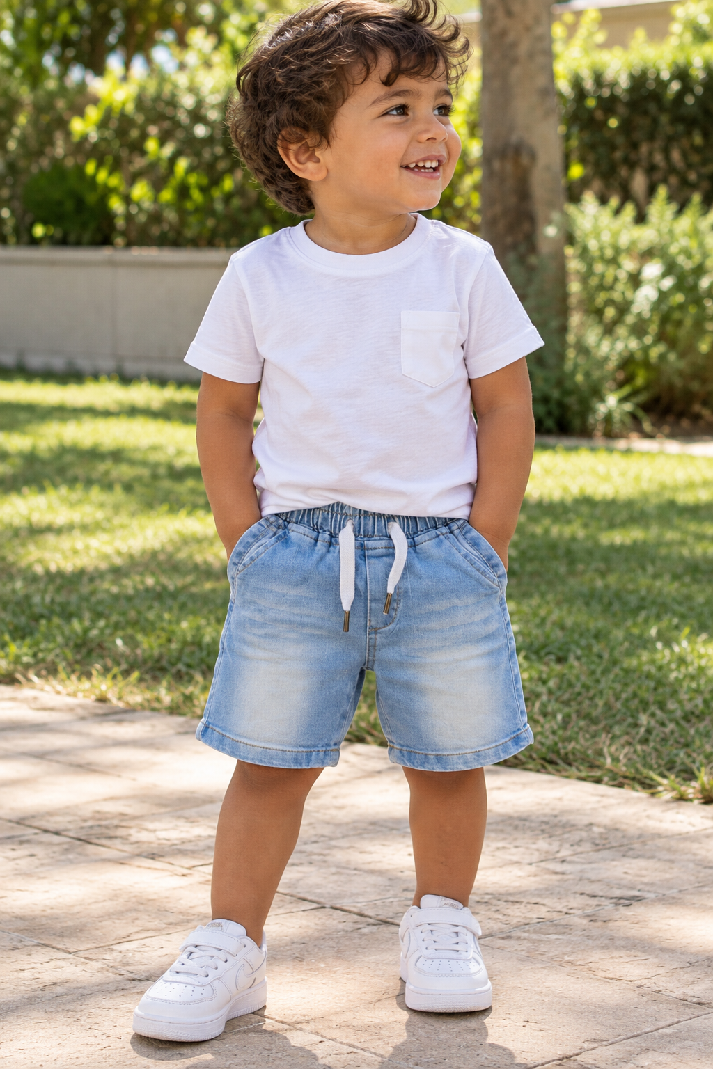 Short de Jean con Cintura Elastizada