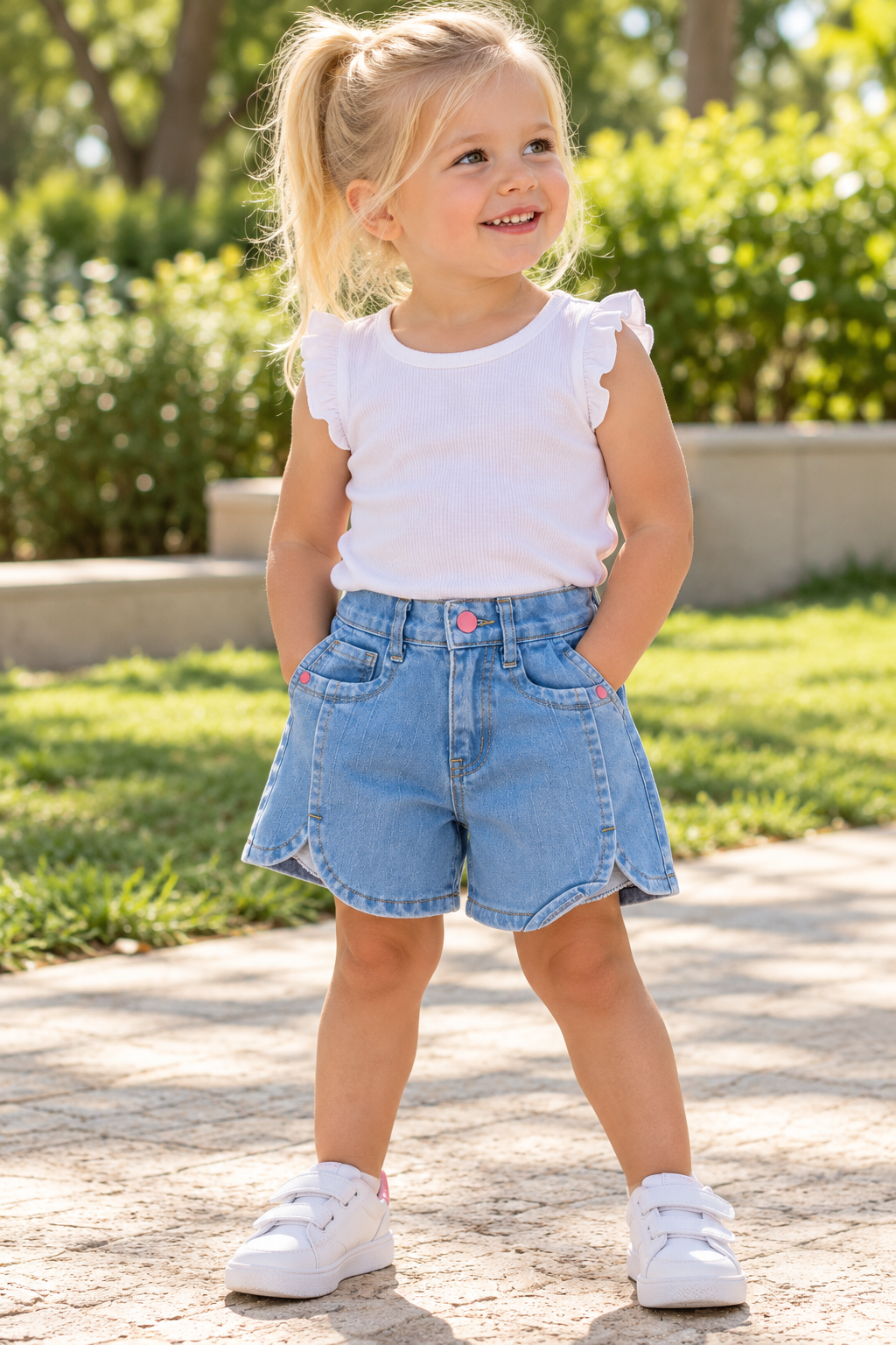 Short de Jean con Detalles Rosas
