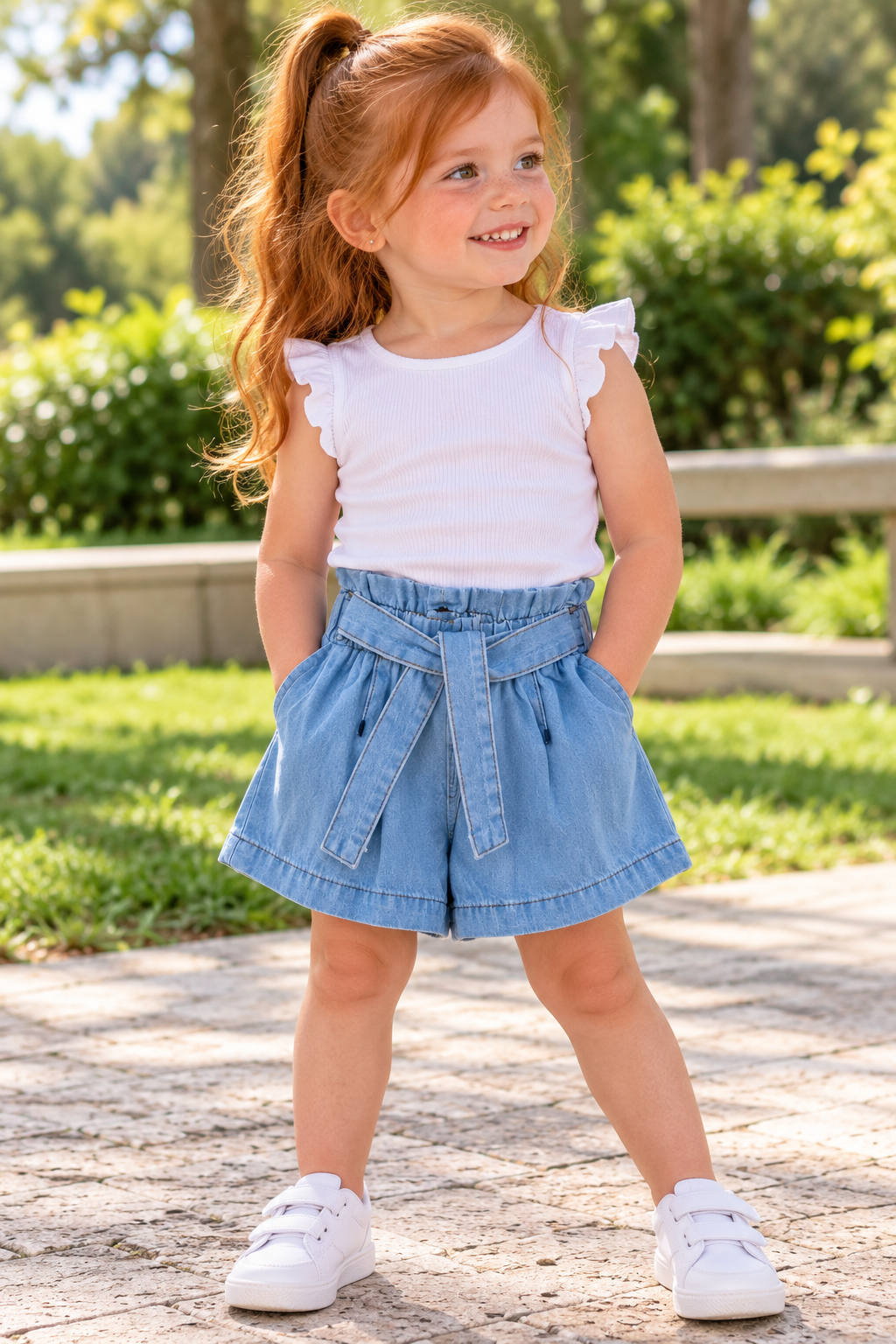 Short de Jean con Cintura Elastizada y Lazo