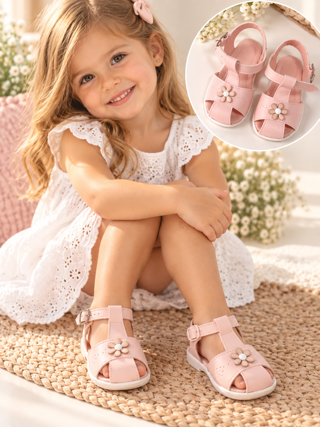 Sandalia Caminante Beba Rosa con Flor