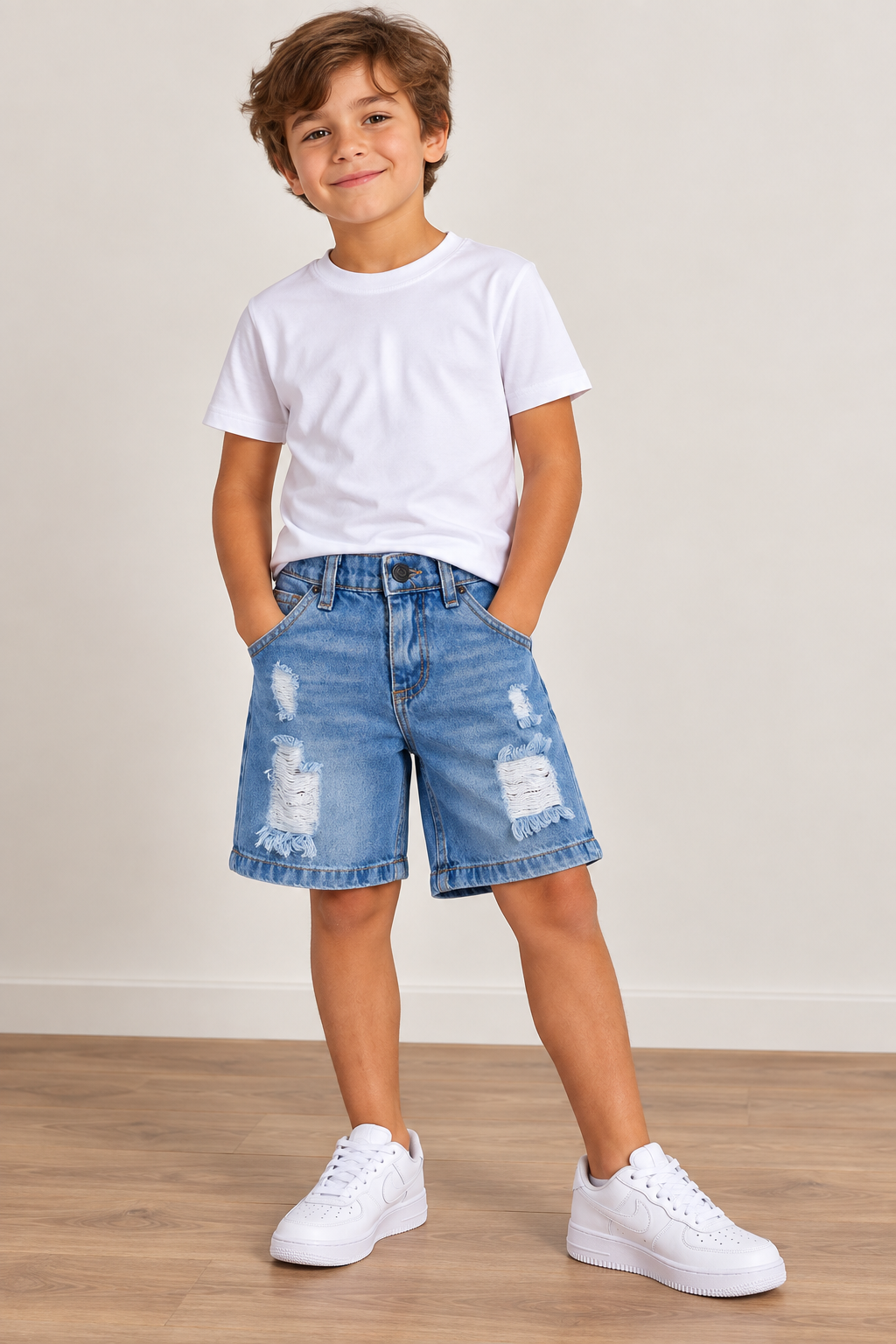 Bermuda Jean Infantil con Roturas