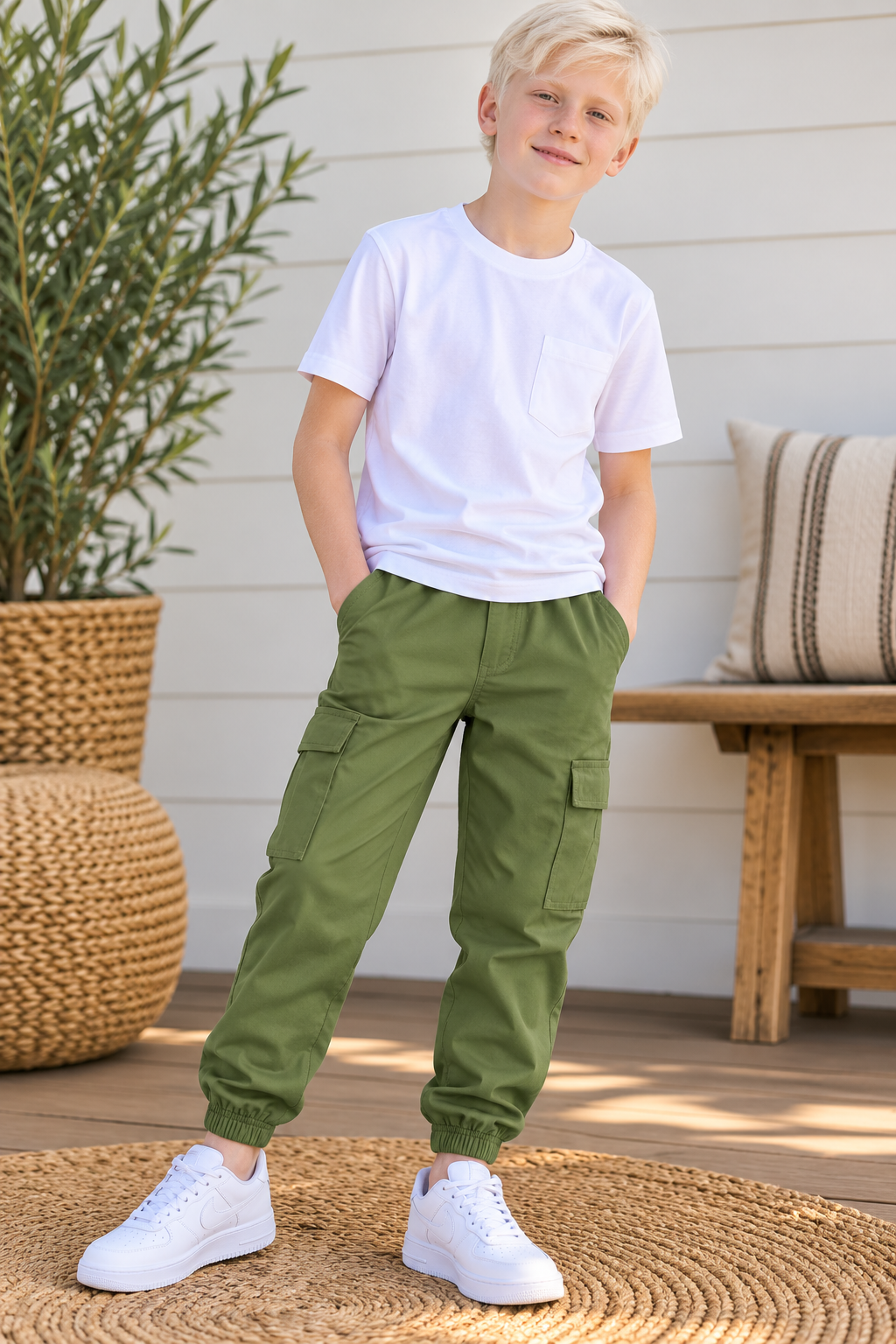 Pantalón Cargo Infantil Bengalina Negro/Verde