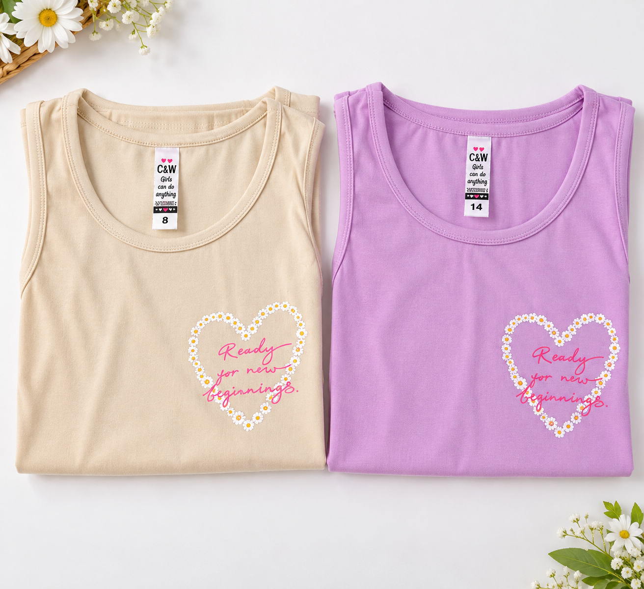 Musculosa Infantil “Nuevos Comienzos” con Estampa de Margaritas