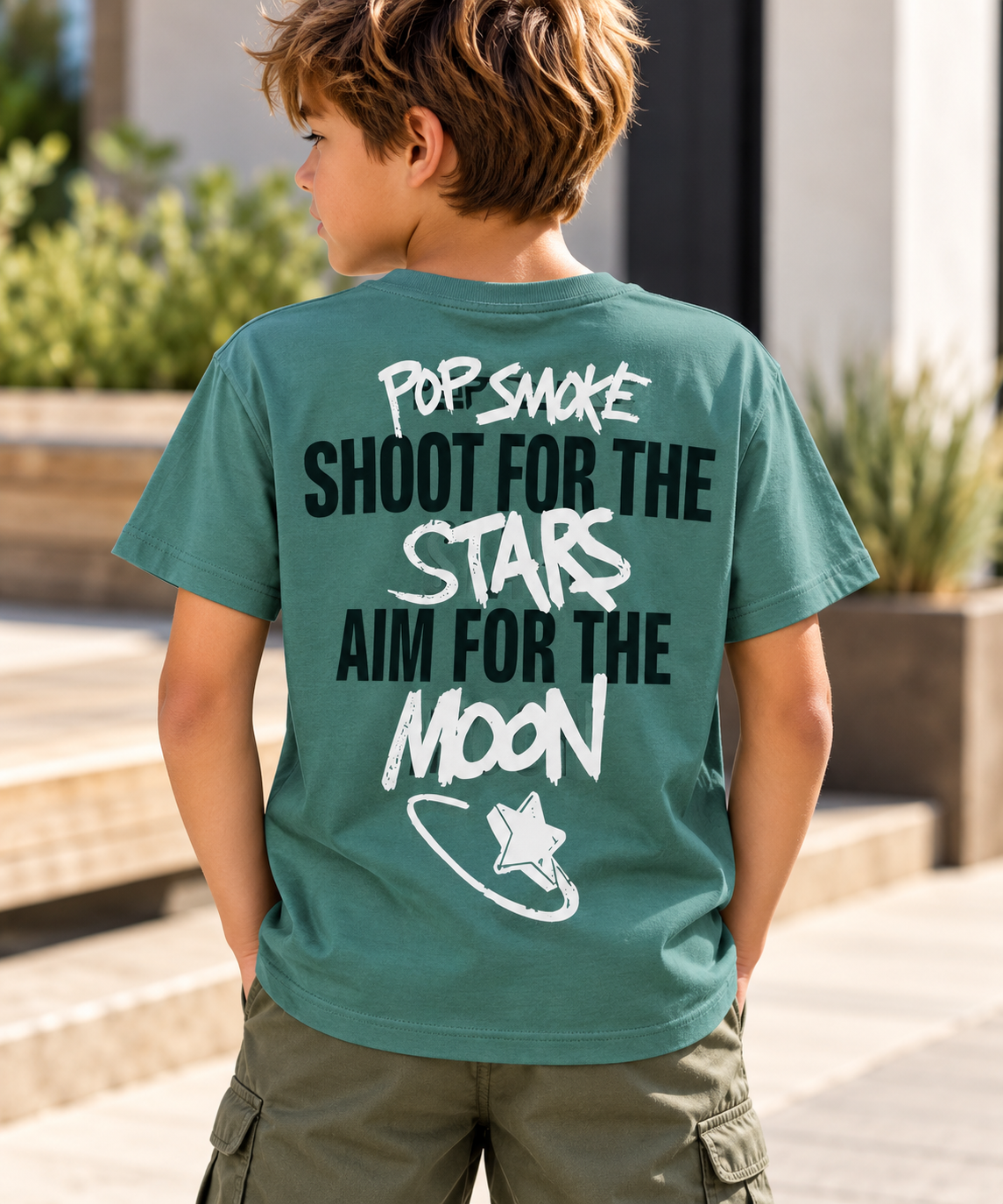 Remera Infantil Estampa Espalda Shoot for the Stars