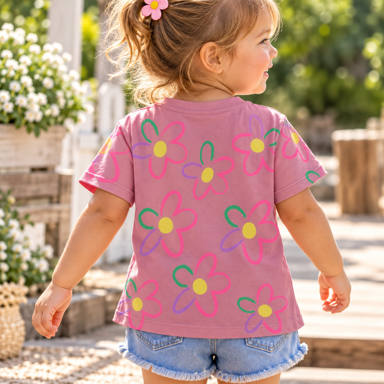 Remera Infantil Full Estampada Flores
